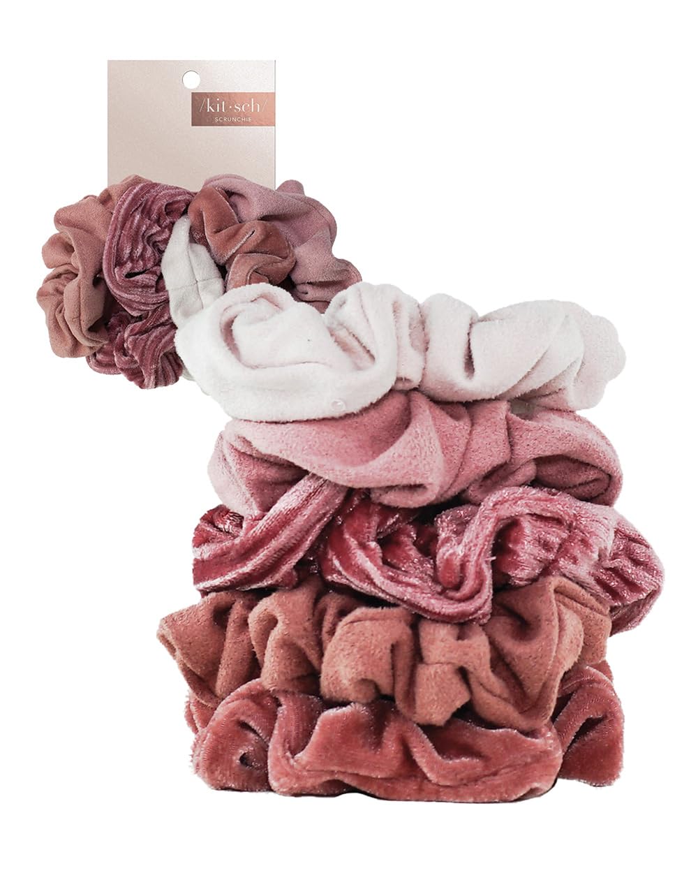 Kitsch Pillow Satin Scrunchies for Women -Blush/Charcoal, 2pcs