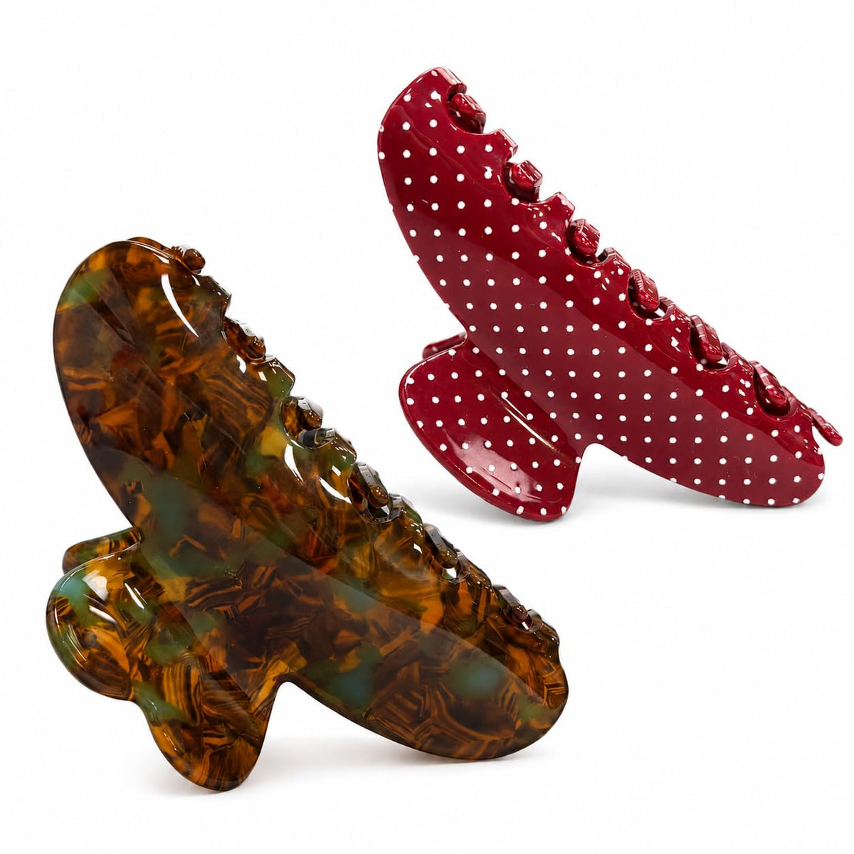 Acetate Hair Claw Clips for Women, Tortoise Shell or Polka Dot Large Hair Clips Strong Hold Hair Claws Gift Box Pack (Blue/Red-2pcs-1 gift box)
