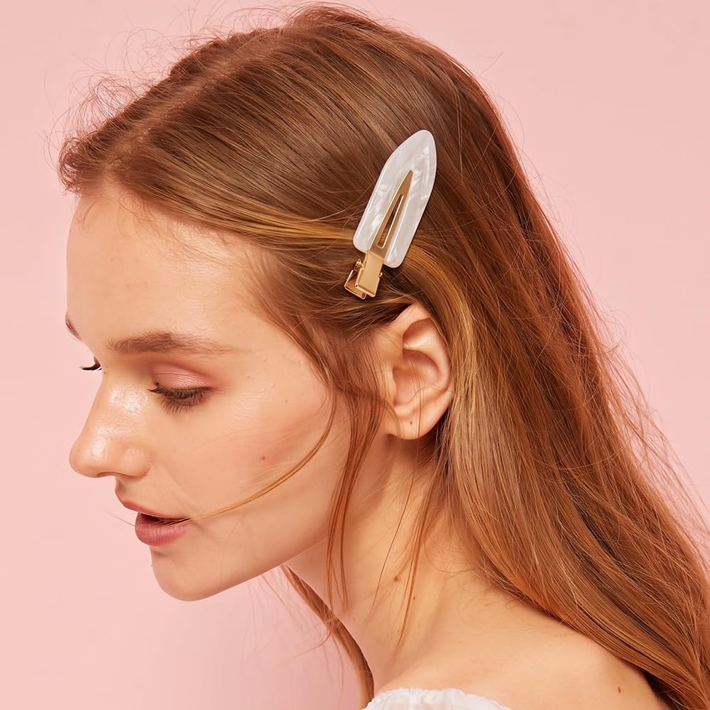 12 Pcs Acrylic No Crease Hair Clips for Women Girls No bend Acrylic Hair Clip for HairStyling Skincare Flat Creaseless Hair Clips for Women Makeup Accessories(White Gold)