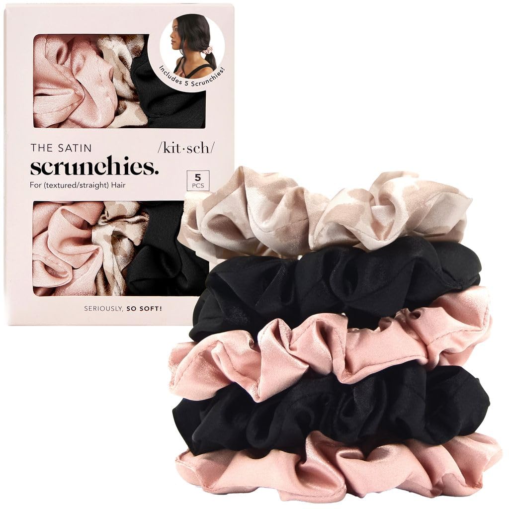 Kitsch Recycled Satin Oversized Scrunchies - Black & Chocolate, 2pcs