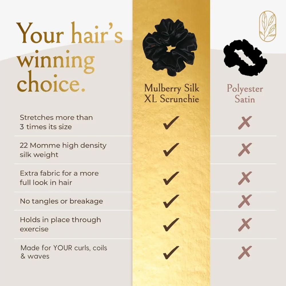 Oversized Mulberry Silk Scrunchies for Women – XL No-Damage Hair Ties for Curly, Thick & Thin Hair – Premium Hair Accessories – Black & Espresso Bundle – Ponytail Holders by Curlfriend