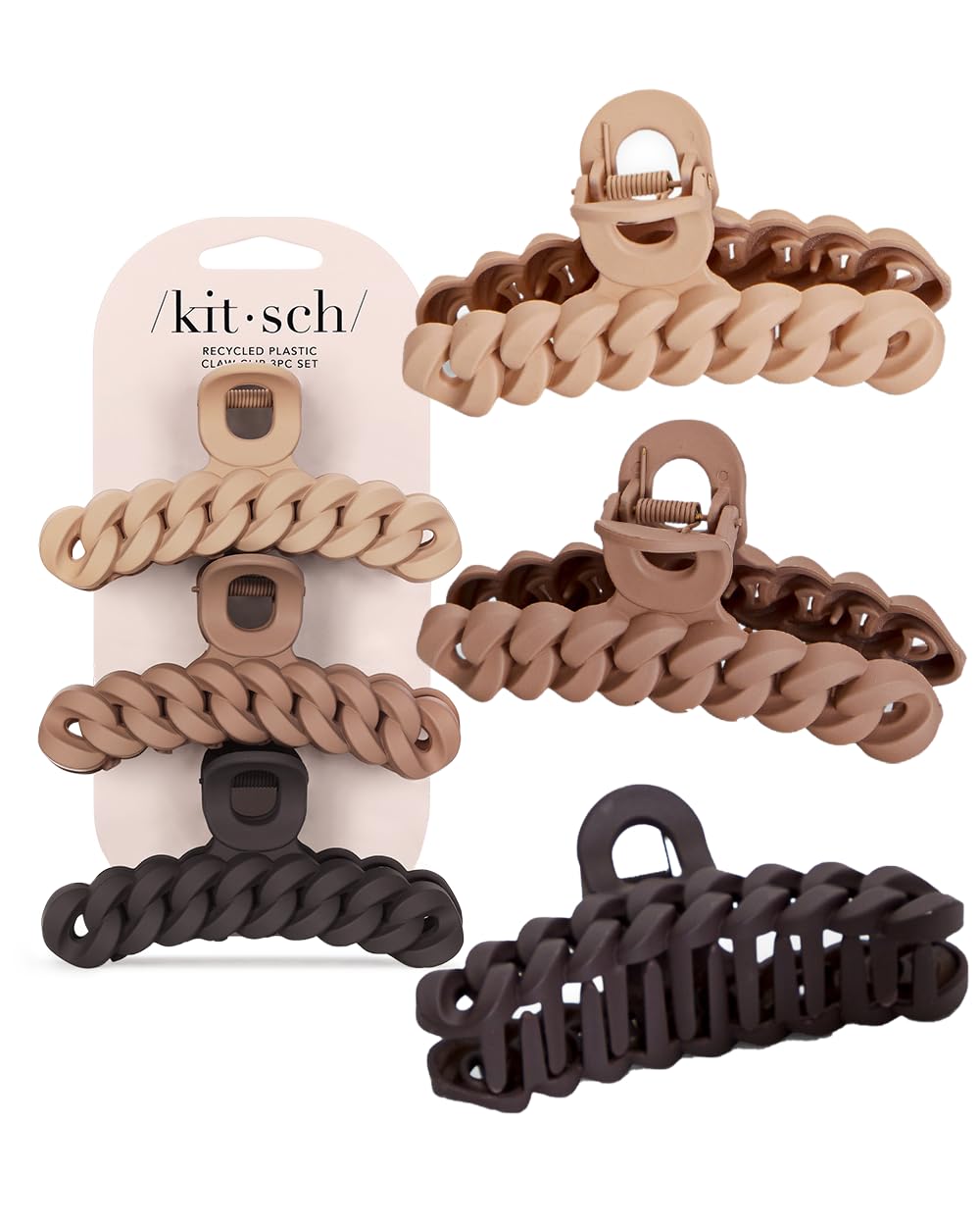 Kitsch Medium Puffy Claw Clips for Women - Black & Tort, 2pcs