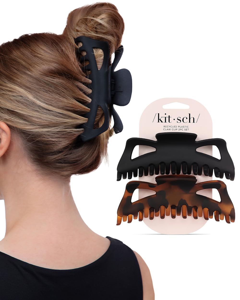 Kitsch Octopus Hair Clips For Women - Classic Black & Tortoise, 2pcs