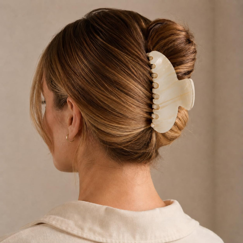Large Claw Clip | 4.33-Inch Marbled PVC | Ivory Cream, 1 Pack