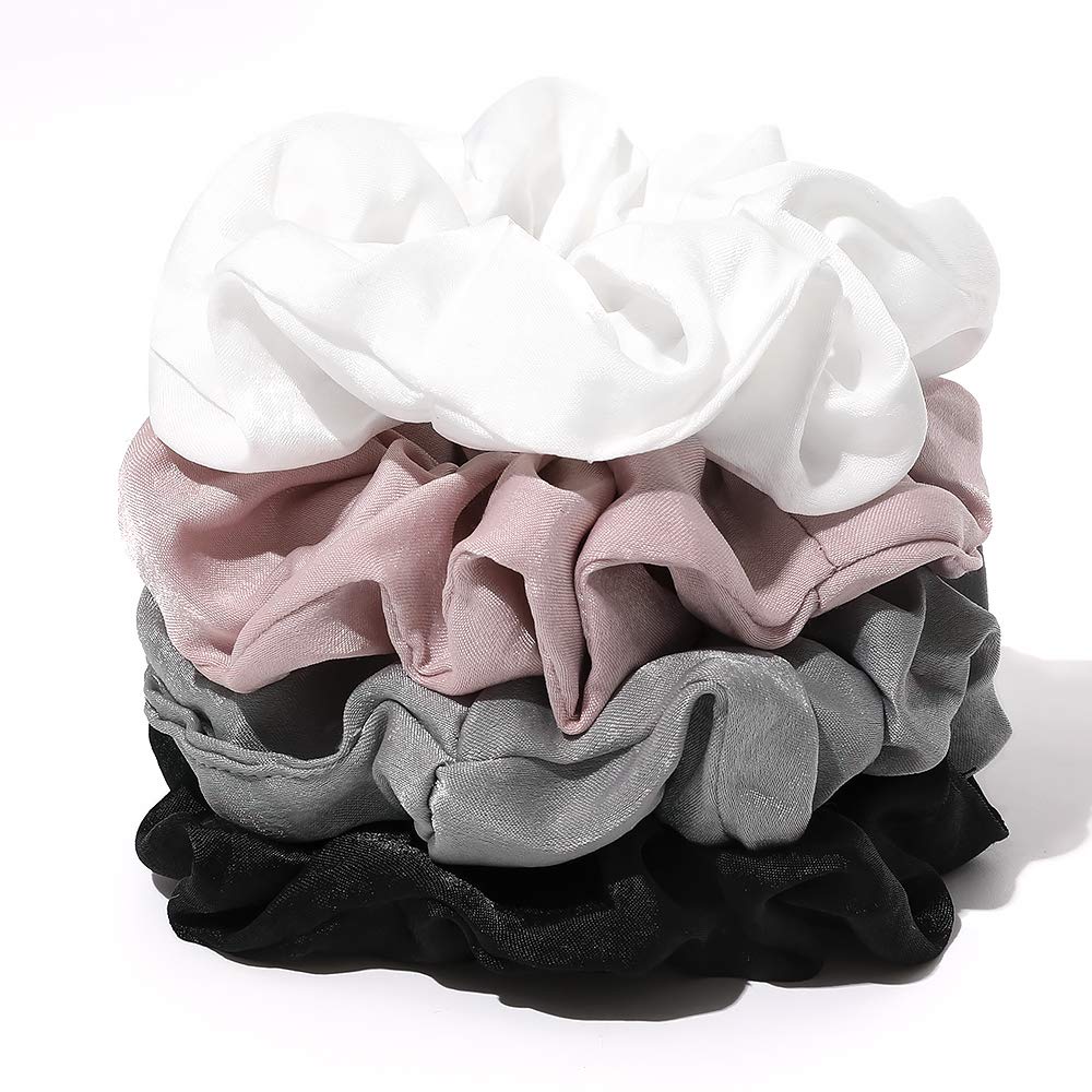 Ivyu Scrunchie, Big Cotton Scrunchies for Women's and Girls, Brown Service, 4 Count, for All Hair Types, No Crease or Damage