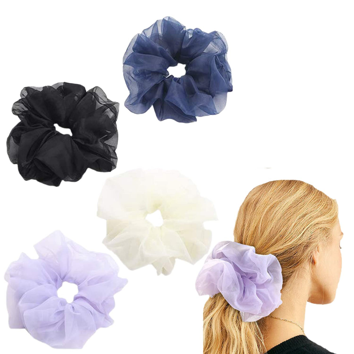 Cute Large Big Oversized Scrunchies for Women: Jumbo Chiffon Hair Ties for Sleeping, No Damage Hair Accessories for Thick Hair (6PCS)