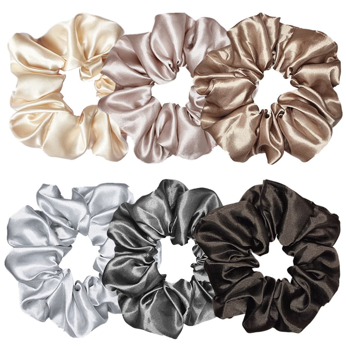 Sufermoe 6 Pcs Satin Silk Hair Scrunchies, 4.5 Inch, Dark Brown, Hair Accessories for Women and Girls