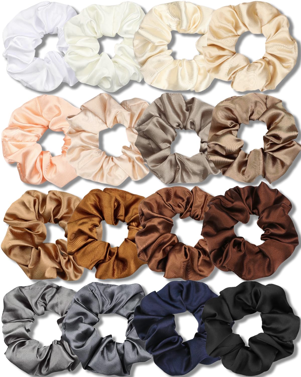 IVARYSS Satin Scrunchies for Women, Soft Than Silk for Hair, Fashion Ties and Bands for Thin | Thick Hair Styling, 16 Pack (Neutral Color)