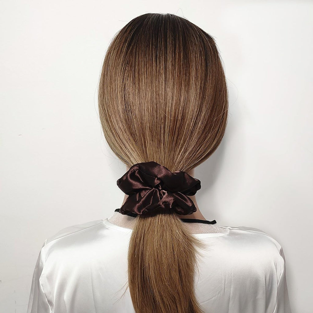 Sufermoe 6 Pcs Satin Silk Hair Scrunchies, 4.5 Inch, Dark Brown, Hair Accessories for Women and Girls