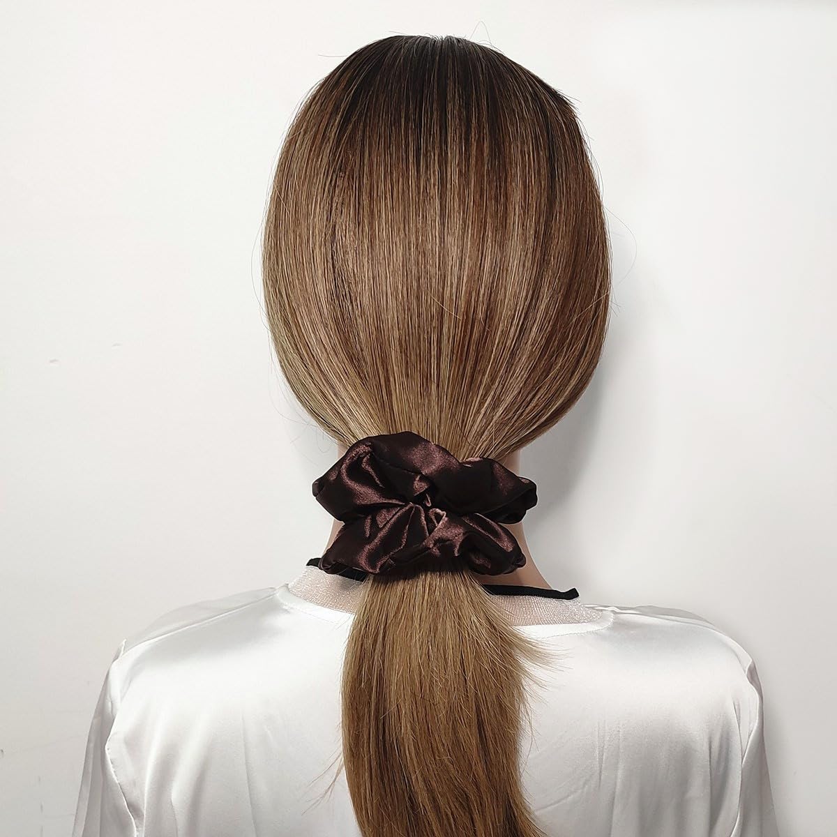 Sufermoe 6 Pcs Satin Silk Hair Scrunchies, 4.5 Inch, Dark Brown, Hair Accessories for Women and Girls