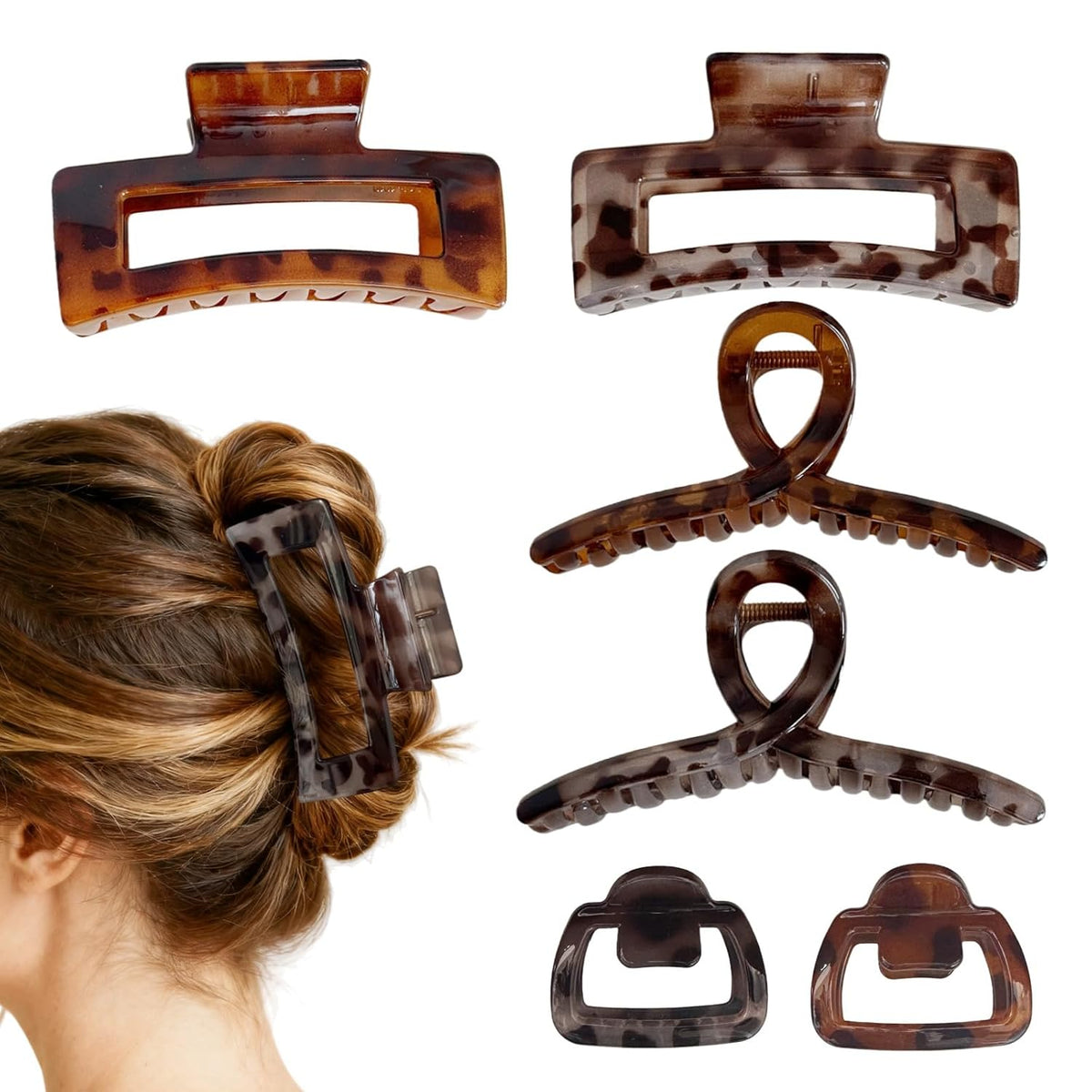 6 Pieces Hair Claw Clips for Women, Tortoise Shell Hair Claw Clip Strong Hold Non-slip Jaw Clips for Women