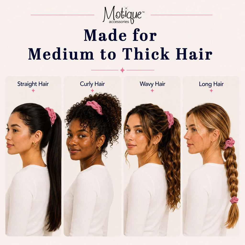 Motique Accessories Large Scrunchies for Thick Hair, 2 Pack, Black