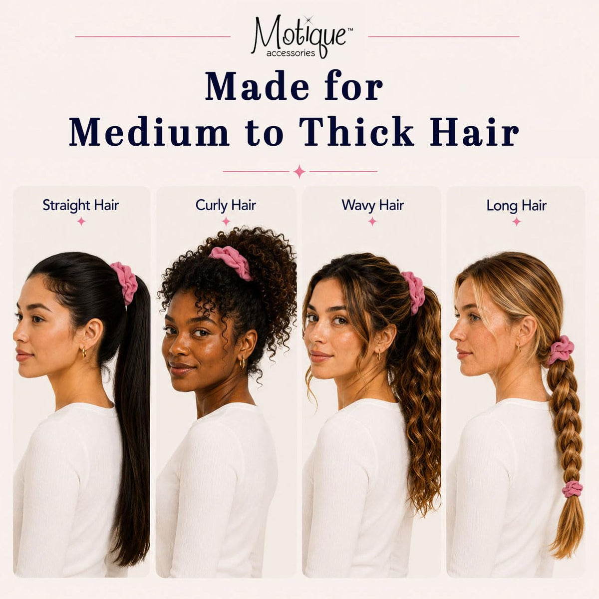 Motique Accessories Large Scrunchies for Thick Hair, 2 Pack, Black
