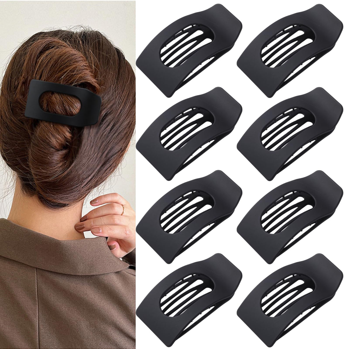 8 Pack Flat Hair Clips for Women – Large Matte Rectangle No-Slip Claw Clips, Strong Hold Square Hair Accessories for Thick & Thin Hair, Lay Flat Design for Work & Daily Styling