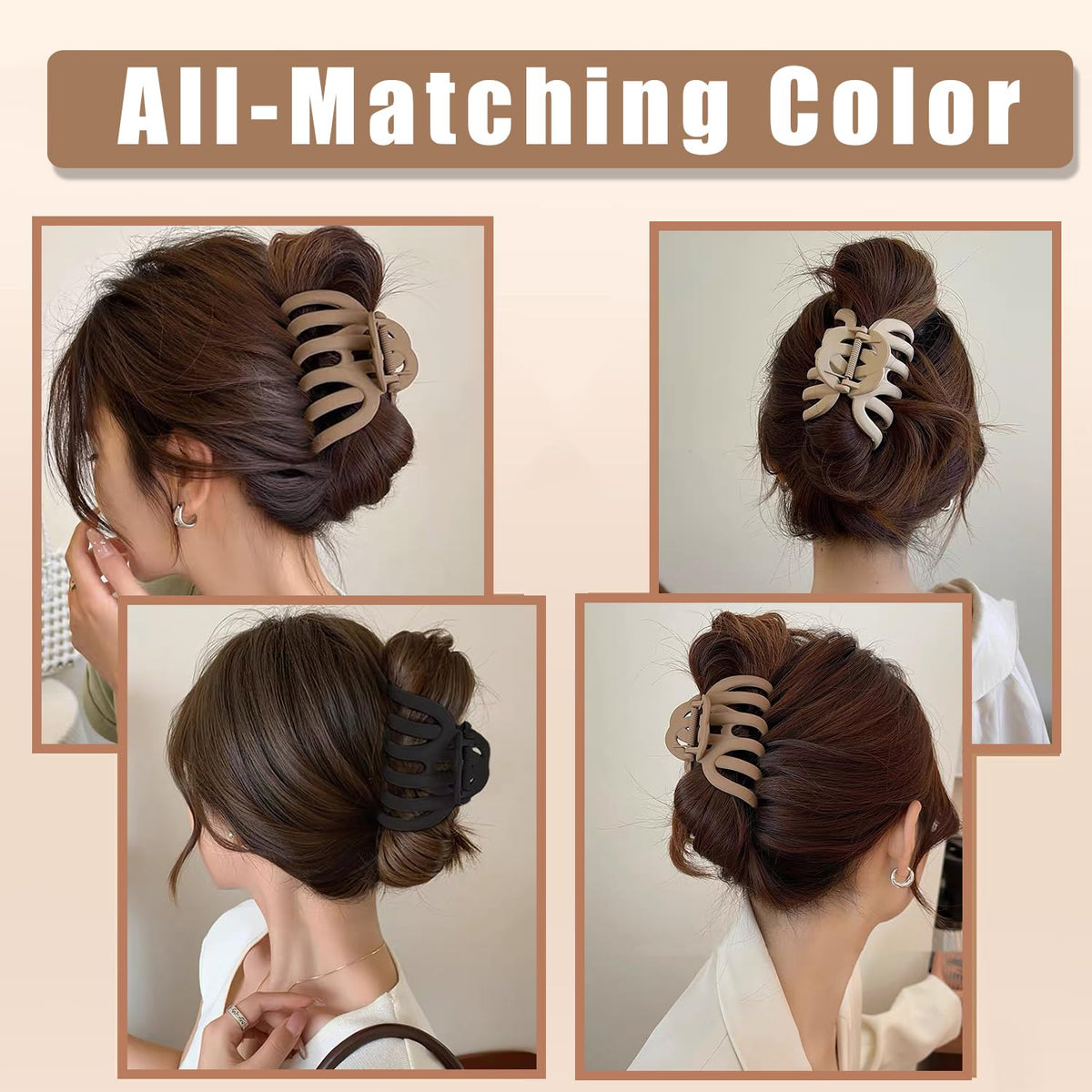 4 Pcs Octopus Claw Clips Octopus Hair Claw Clips for Women 3.8" Large Hair Claw Clip for Women Strong Grip Non-slip Jaw Clip for Thick,natural color