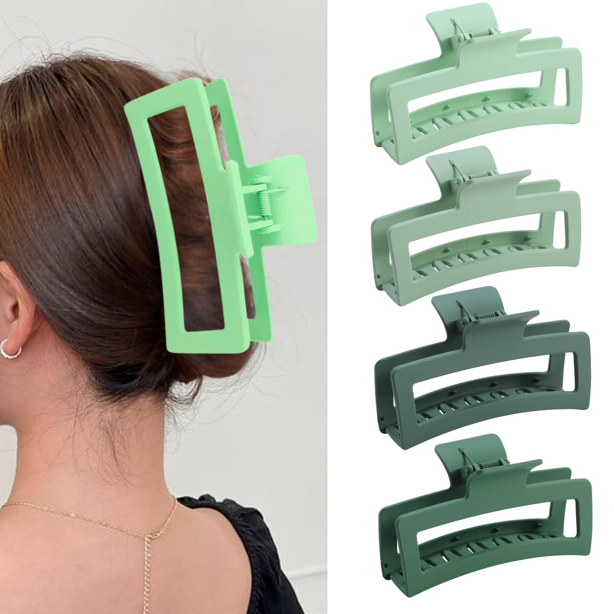 ZYTJ 5 Inche Extra Large Claw Clips for Thick Hair and Long Hair, 4 Pack Xl Jumbo Claw clips, Oversized Matte Non-slip Rectangle Hair Clips for Women, Big Strong Hold Jaw Clip,Neutral Color