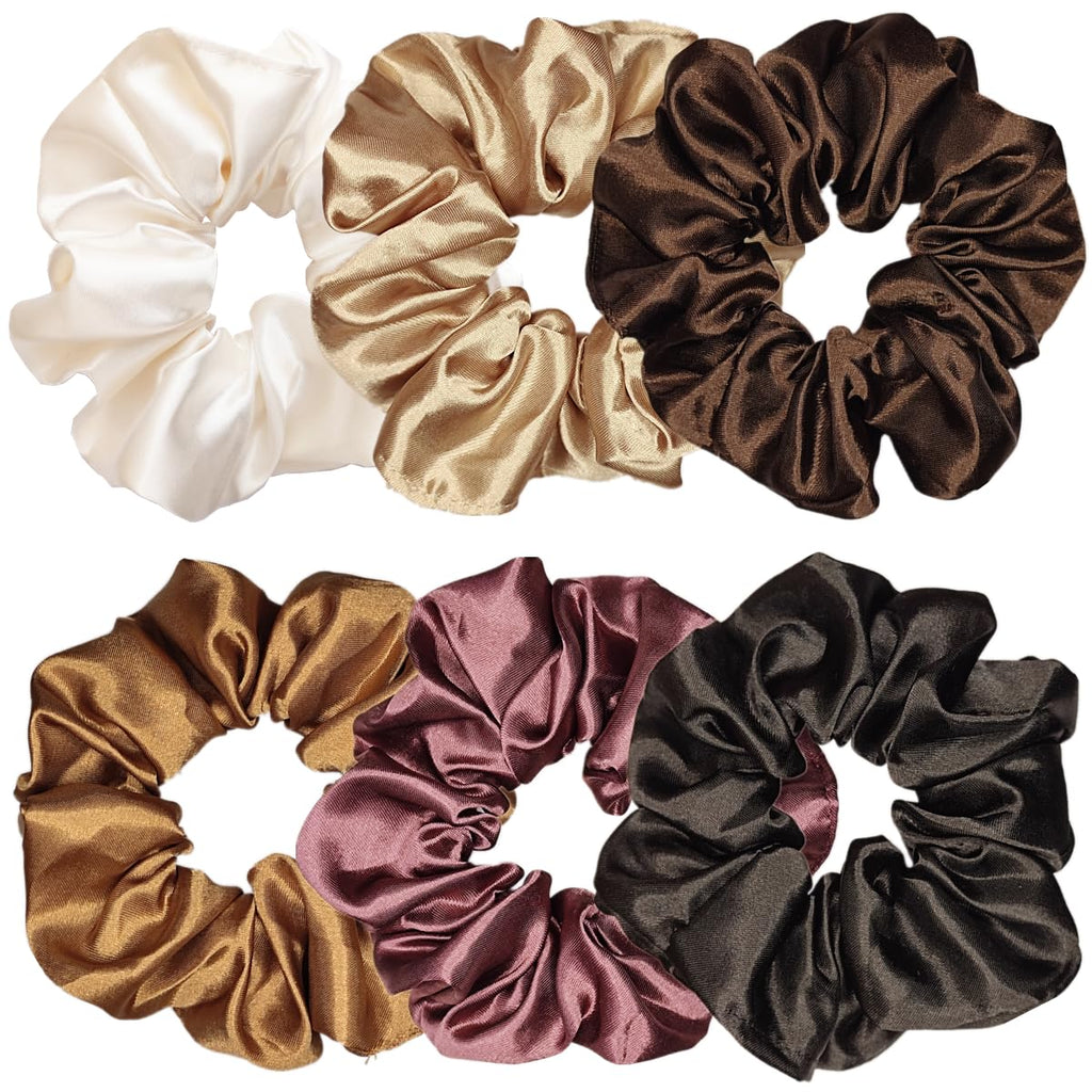 Sufermoe 6 Pcs Satin Silk Hair Scrunchies, 6 Classic Colors, Soft Hair Ties, Fashion Hair Bands, Hair Bow Ropes, Hair Elastic Ponytail Holders for Women and Girls, 4.5 Inch
