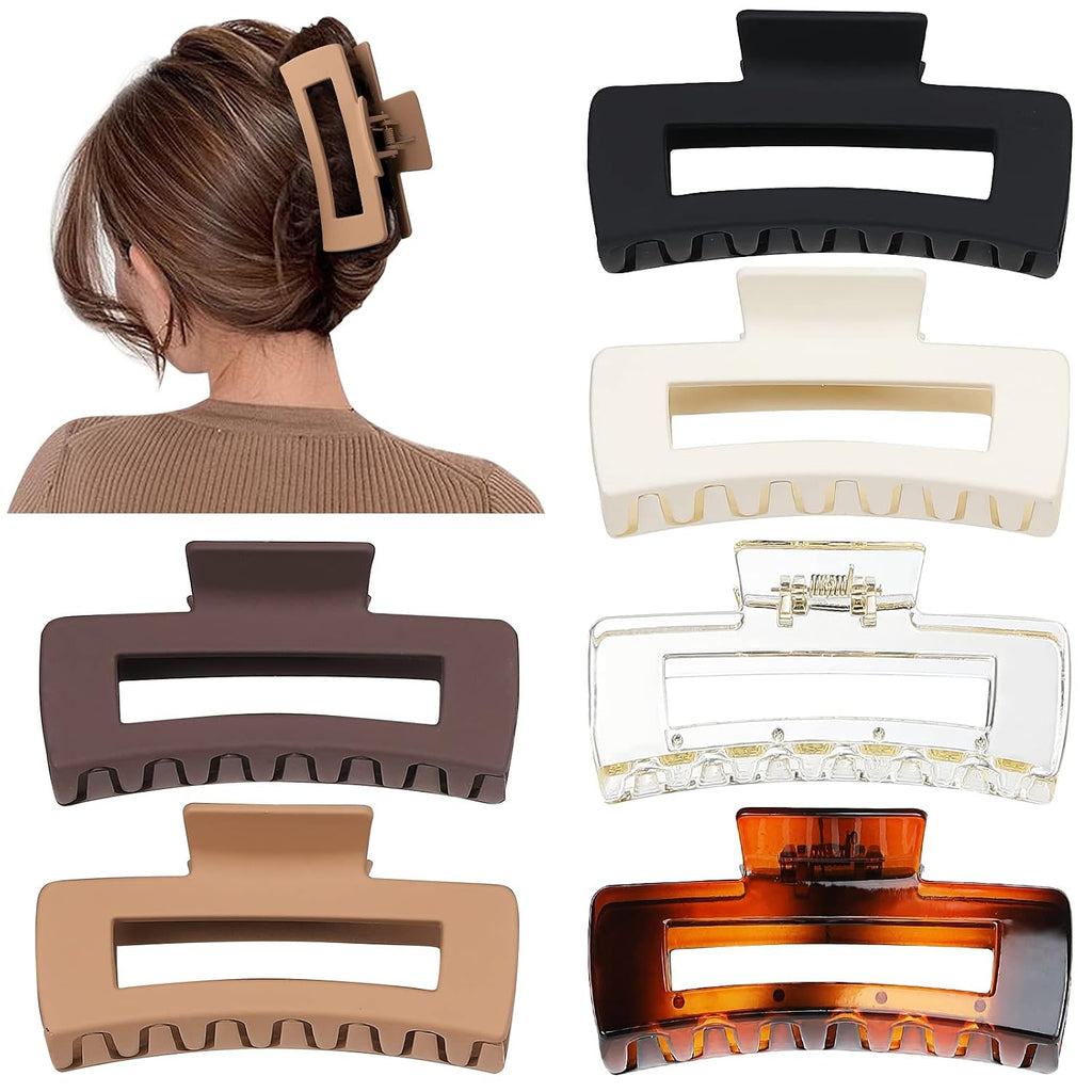 Sisiaipu 4 Inch Big Hair Claw Clips 6 Pcs Large Claw for Thick Hair Square Hair Clips for Women Rectangle Hair Clips Nonslip Acrylic Banana Jaw Clips Hair Accessories for Girls (Amber)
