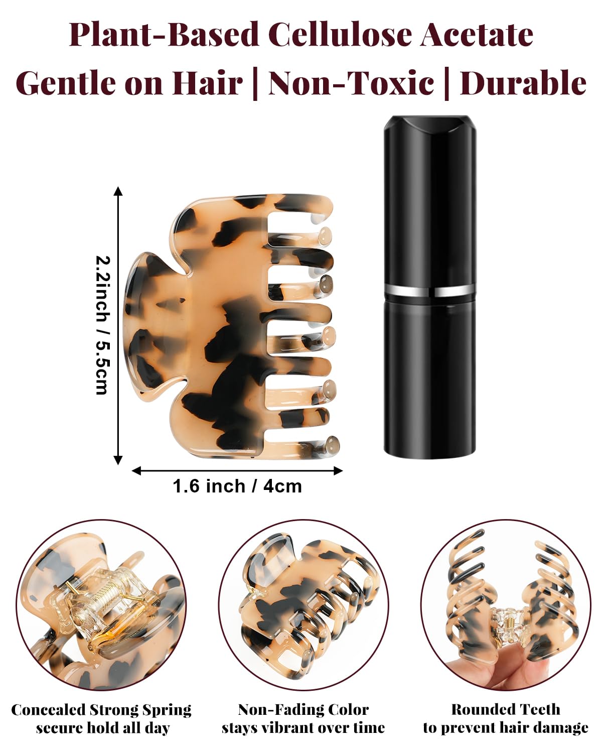 MAORULU 2.2" Acetate Hair Claw Clip for Thin & Medium Hair
