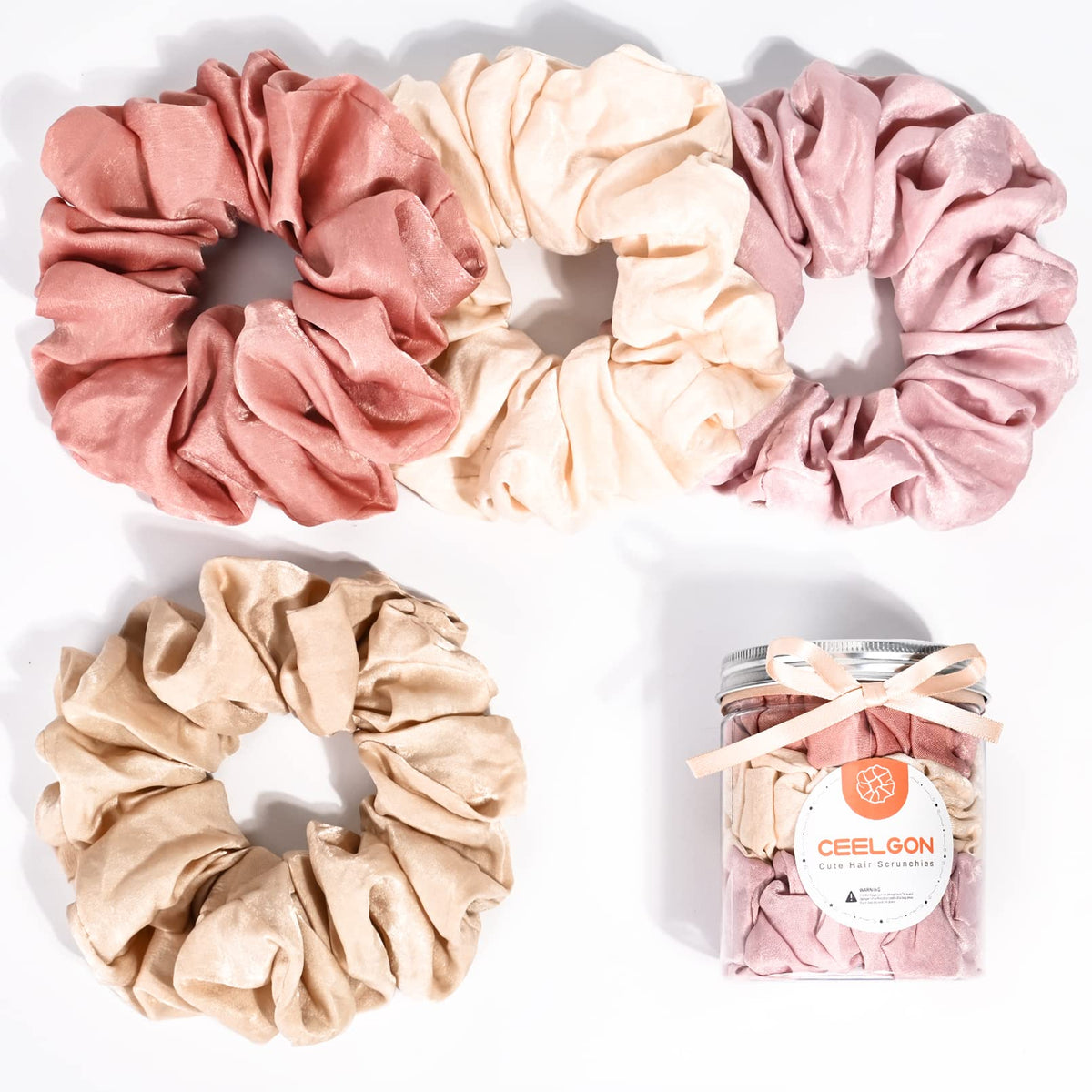 Black Big Scrunchies for Women 6.3Inches Large Scrunchie Satin Oversized Silk Thick Elastic Hair Ties Jumbo Hair Scrunchies 6 Pack (Black)