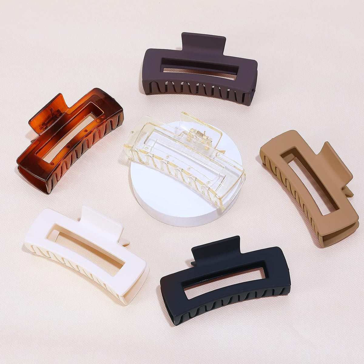 Sisiaipu 4 Inch Big Hair Claw Clips 6 Pcs Large Claw for Thick Hair Square Hair Clips for Women Rectangle Hair Clips Nonslip Acrylic Banana Jaw Clips Hair Accessories for Girls (Amber)