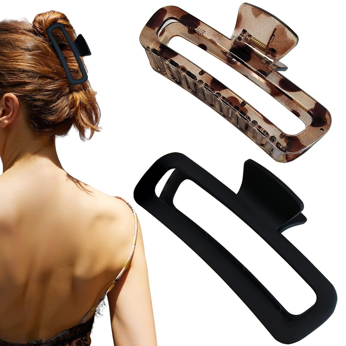 Hair Claw Clips 5 Inch Unbreakable Square Rectangle Clip Clamp Neutral Colors for Thick Curly Long Hair Women - 2 Pack