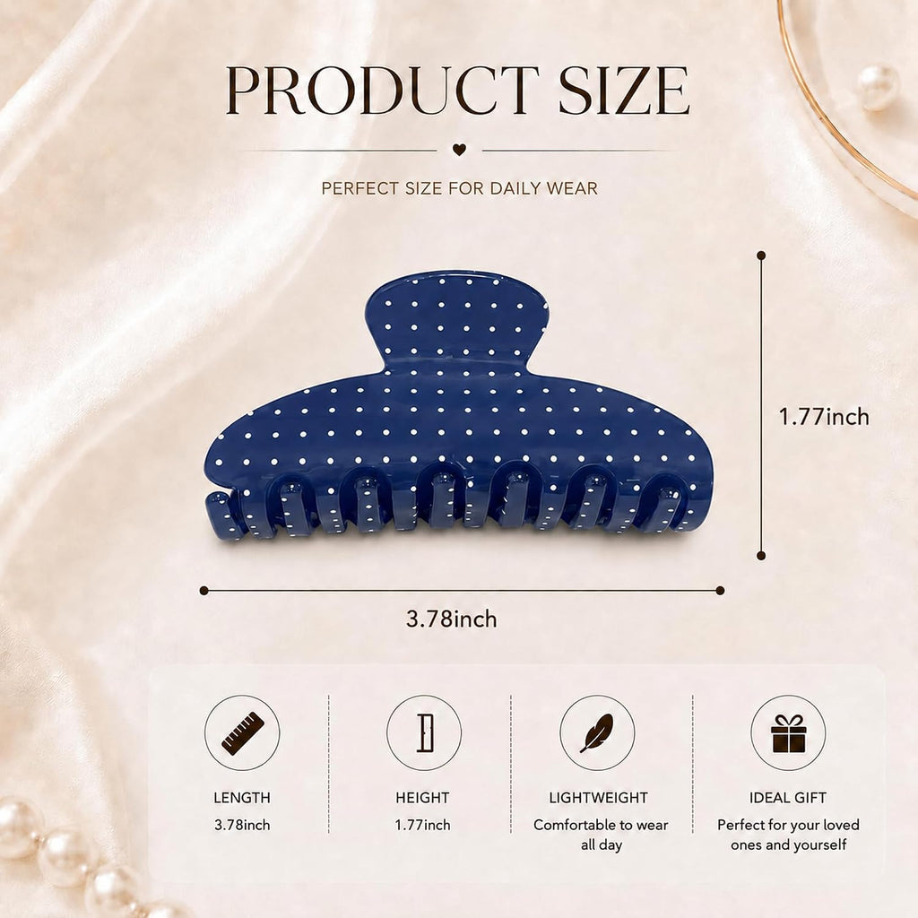 Acetate Hair Claw Clips for Women, Tortoise Shell or Polka Dot Large Hair Clips Strong Hold Hair Claws Gift Box Pack (Blue-1pcs)