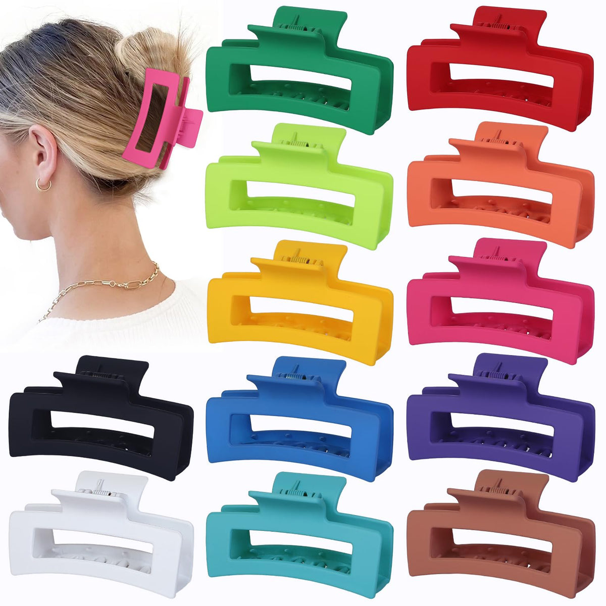 Sisiaipu 12 Pcs Medium Hair Clips, 3.5 Inch, Colorful - Hair Clips for Thick and Thin Hair, Square Claw Clips, Jaw Clips, Bulk Hair Accessories for Women and Girls