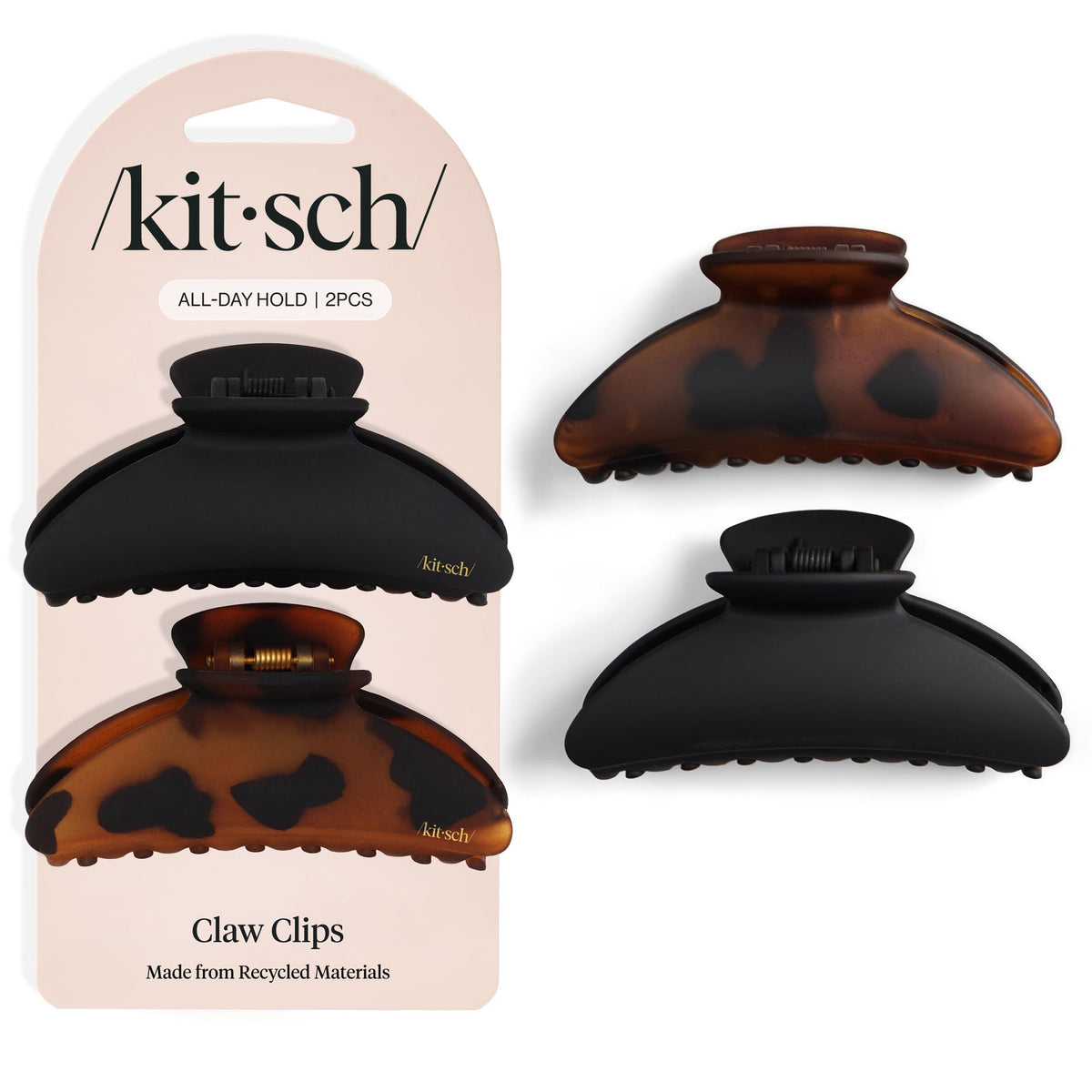 Kitsch Large Hair Clips For Women - Black & Tortoise, 2pcs