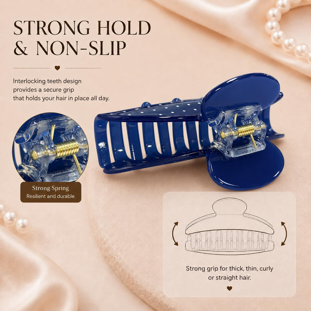 Acetate Hair Claw Clips for Women, Tortoise Shell or Polka Dot Large Hair Clips Strong Hold Hair Claws Gift Box Pack (Blue/Red-2pcs-1 gift box)