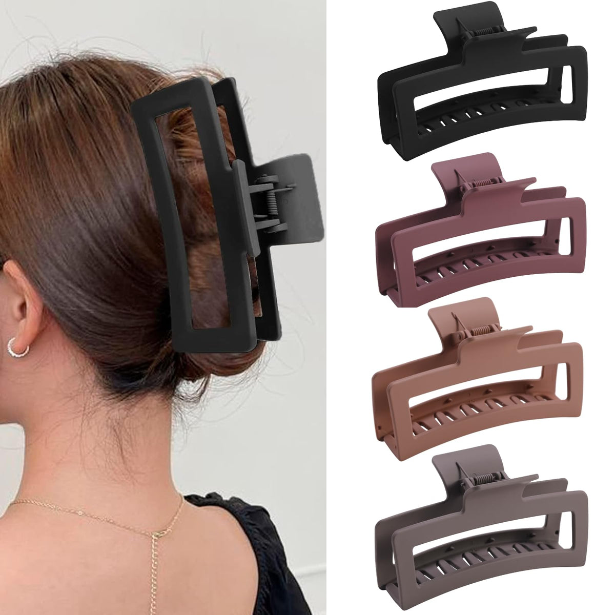 ZYTJ 5 Inche Extra Large Claw Clips for Thick Hair and Long Hair, 4 Pack Xl Jumbo Claw clips, Oversized Matte Non-slip Rectangle Hair Clips for Women, Big Strong Hold Jaw Clip,Neutral Color