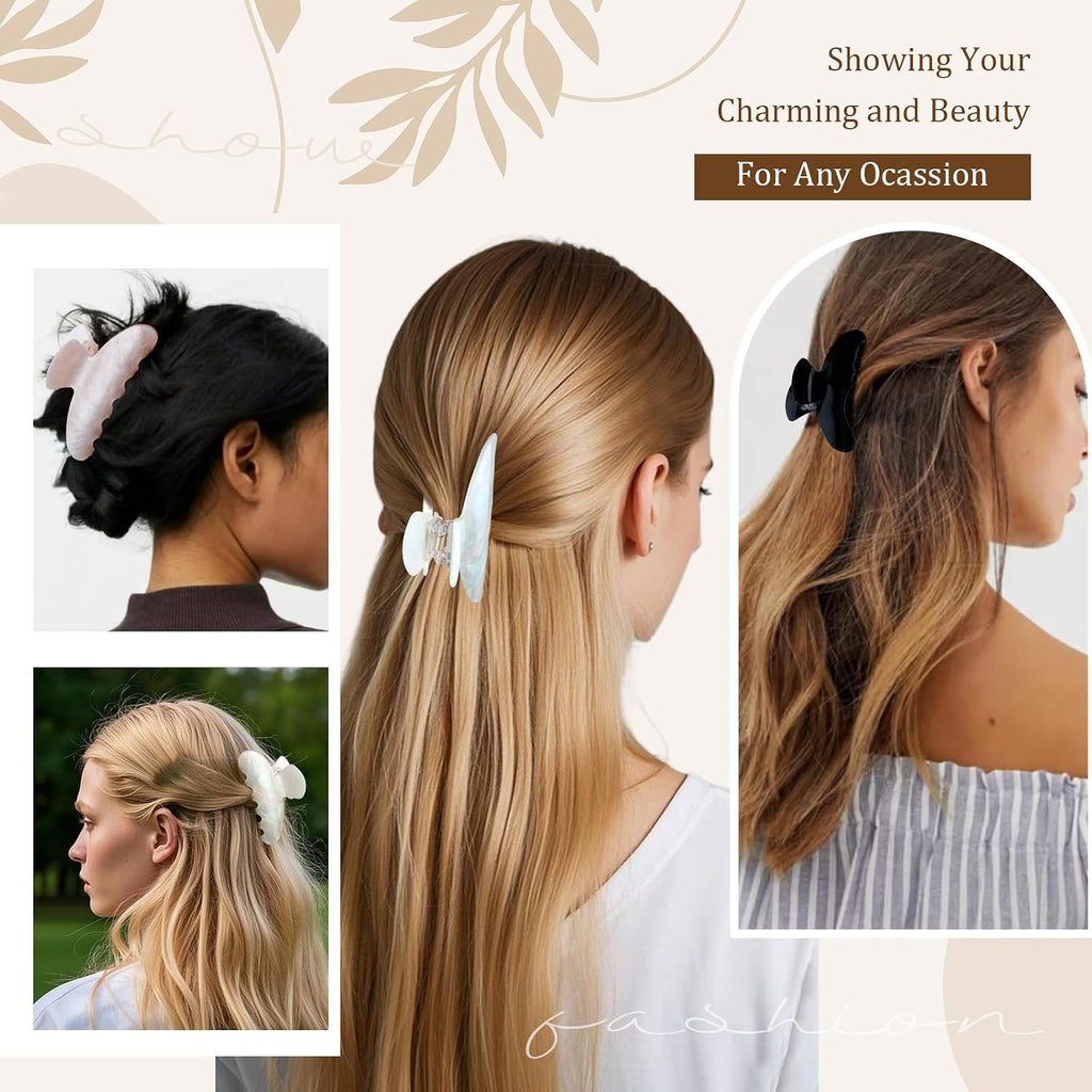 Aprince Claw Clips for Women 3Pcs, Acrylic Claw Clips Non-slip, Large Hair Clips for Thick Hair, Marble Clip Strong Hold, Banana Clip French Barrettes, Cute Hair Clips Glitter (Pink, White, Black)