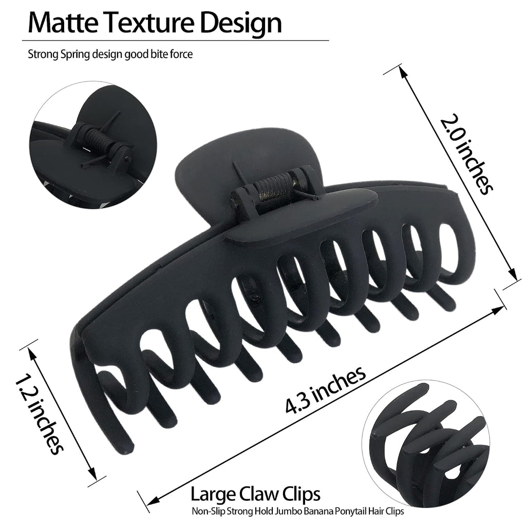 OWIIZI Big Hair Claw Clips for Women - Long Thick Hair 4.3" Nonslip Jumbo Clips With Strong Hold, Large Clamps for Styling (3 Packs)