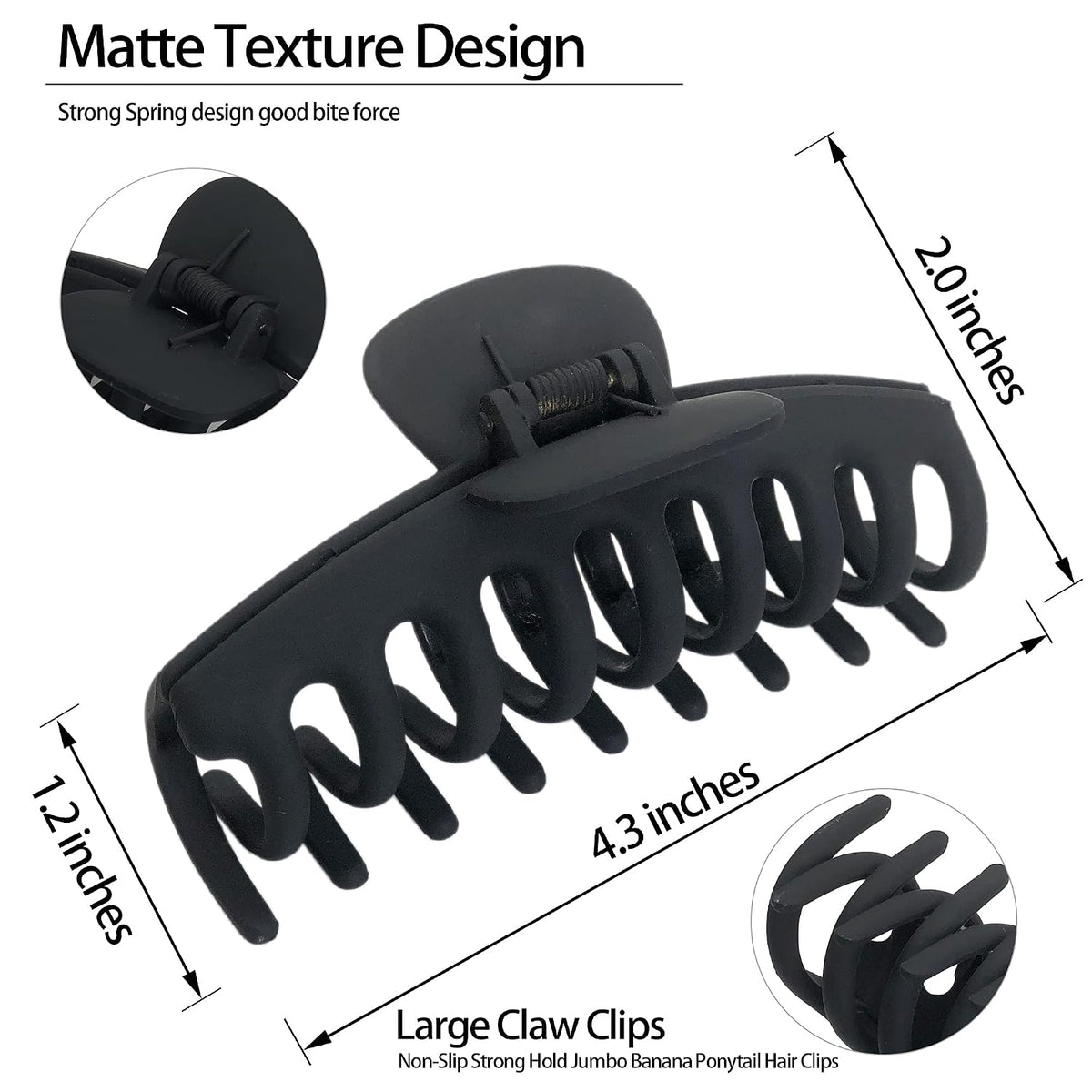 OWIIZI Big Hair Claw Clips for Women - Long Thick Hair 4.3" Nonslip Jumbo Clips With Strong Hold, Large Clamps for Styling (3 Packs)
