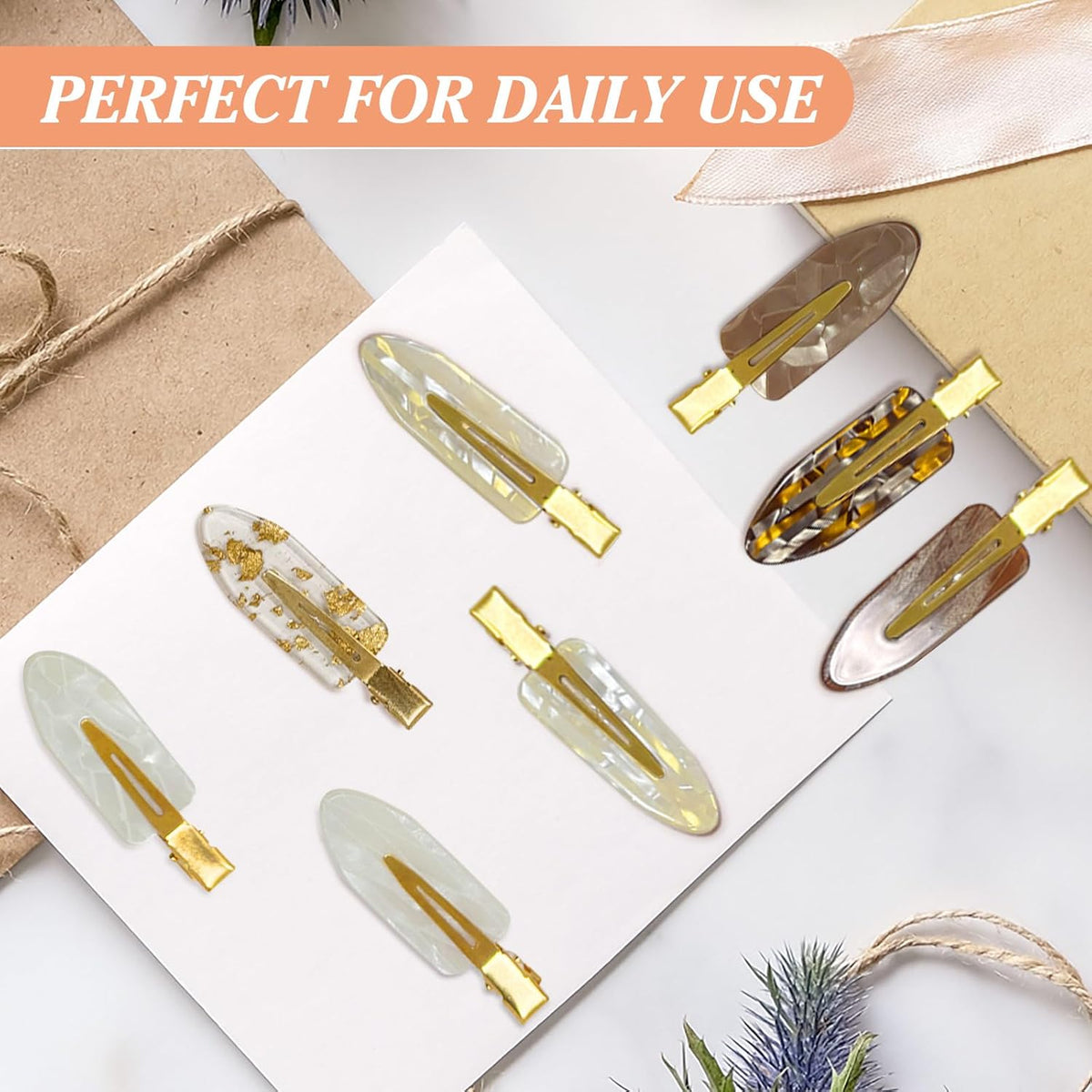 8 PCS No Bend No Crease Hair Clips- Creaseless Flat Hair Clips for Women with Golden Handle -Makeup Seamless Styling Hairpin, Colorful Small Makeup Clips for Bangs, Curls & Updos (Brown)