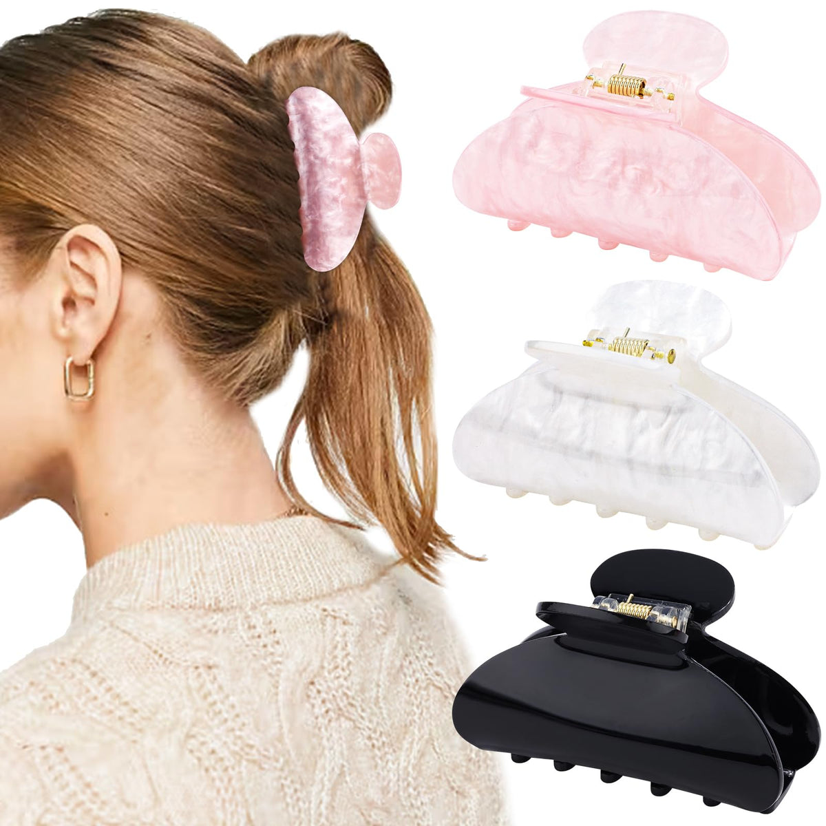 Canitor Hair Claw Clips for Women Acrylic Marbled Hair Clips for Thick Thin Hair Emi Cute Hair Accessories Stocking Stuffers Preppy Teen Girl Gifts Trendy Stuff