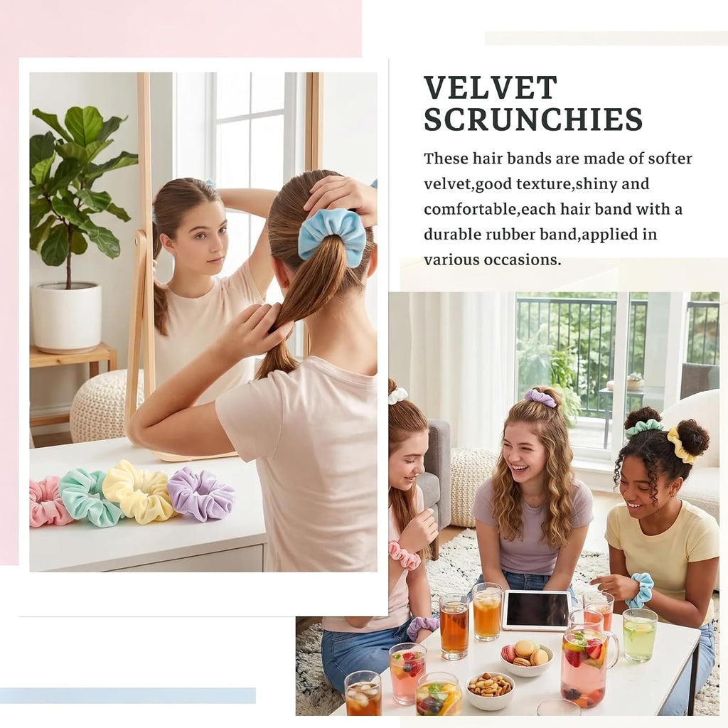 Whaline Pastel Hair Scrunchies Large Velvet Elastic Scrunchy Bobbles Ice Cream Color Hair Bands Soft Hairs Ties Hairstyle Accessories for Girls Women, 6 Colors