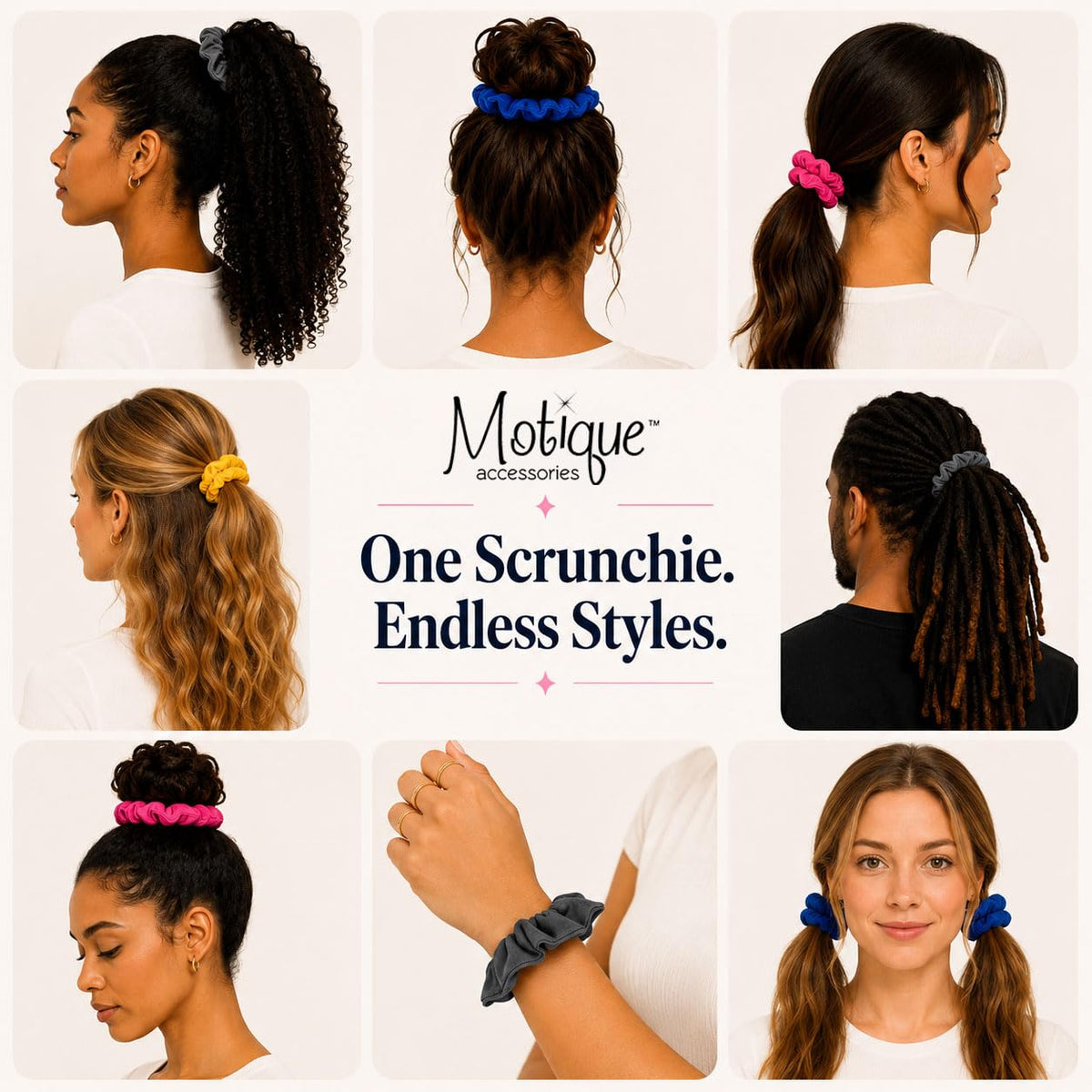 Motique Accessories Large Scrunchies for Thick Hair, 2 Pack, Black