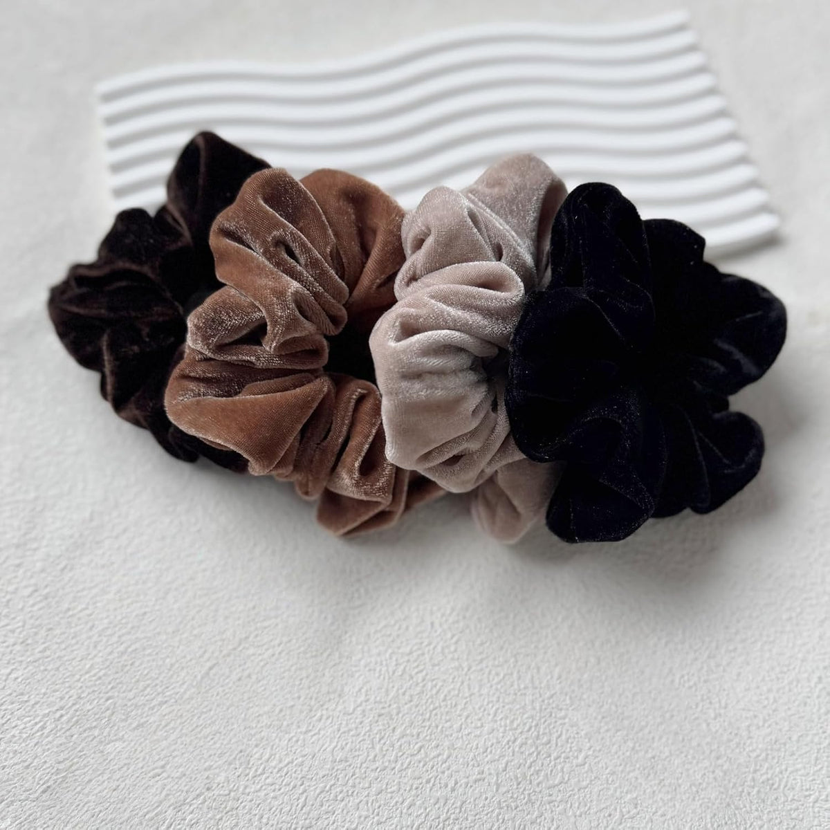 4 Pack Large Velvet Scrunchies for Women, Hair Scrunchies for Thick Long Hair No Damage Hair Ties for Women & Girls (Neutral Color)