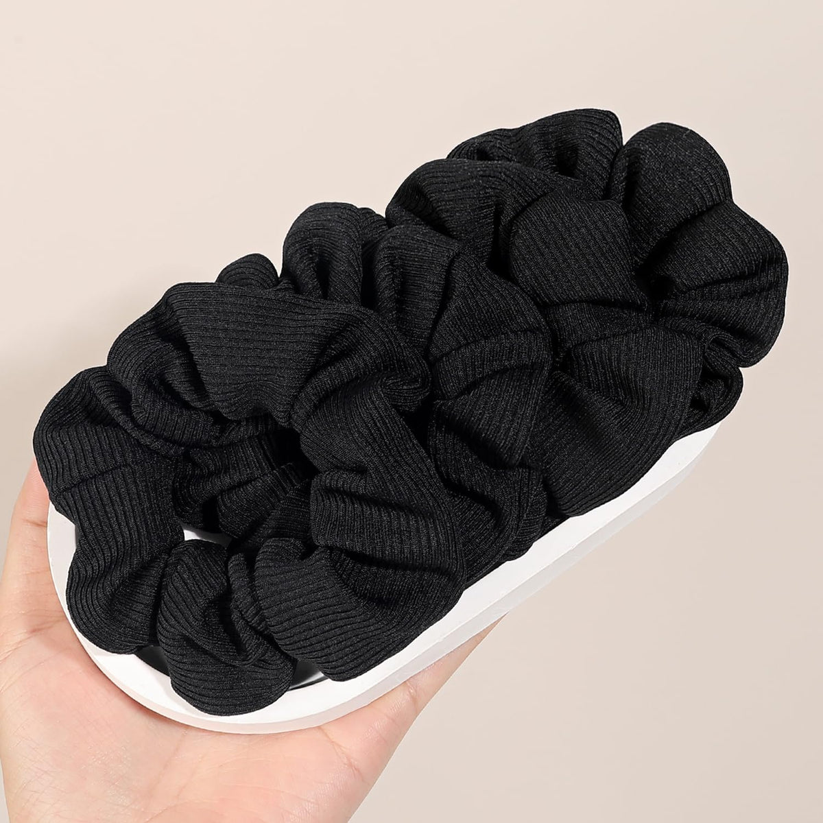 Ivyu Scrunchie, Big Cotton Scrunchies for Women's and Girls, Brown Service, 4 Count, for All Hair Types, No Crease or Damage