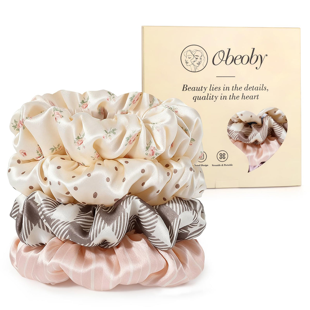4 Pcs Mulberry Silk Scrunchies for Hair Sleep, No Damag Frizz Control
