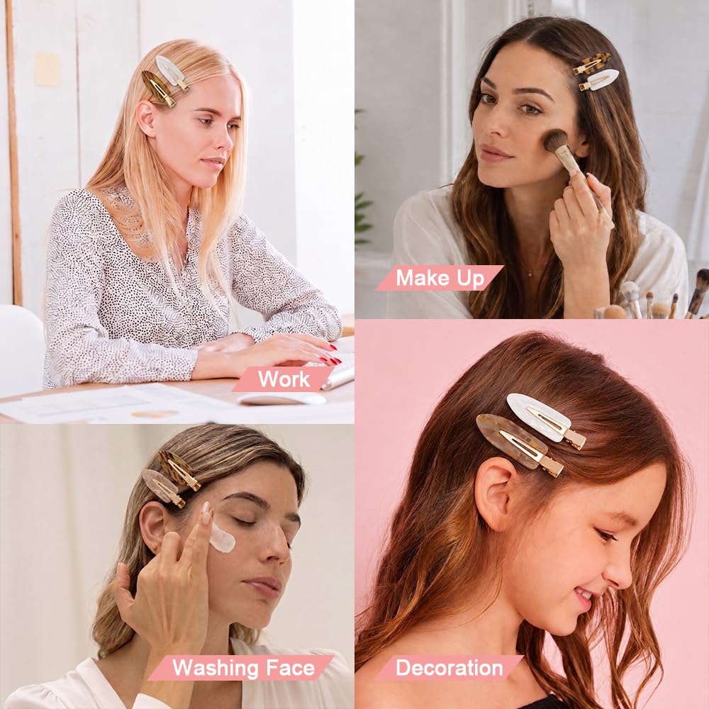 12 Pcs Acrylic No Crease Hair Clips for Women Girls No bend Acrylic Hair Clip for HairStyling Skincare Flat Creaseless Hair Clips for Women Makeup Accessories(White Gold)