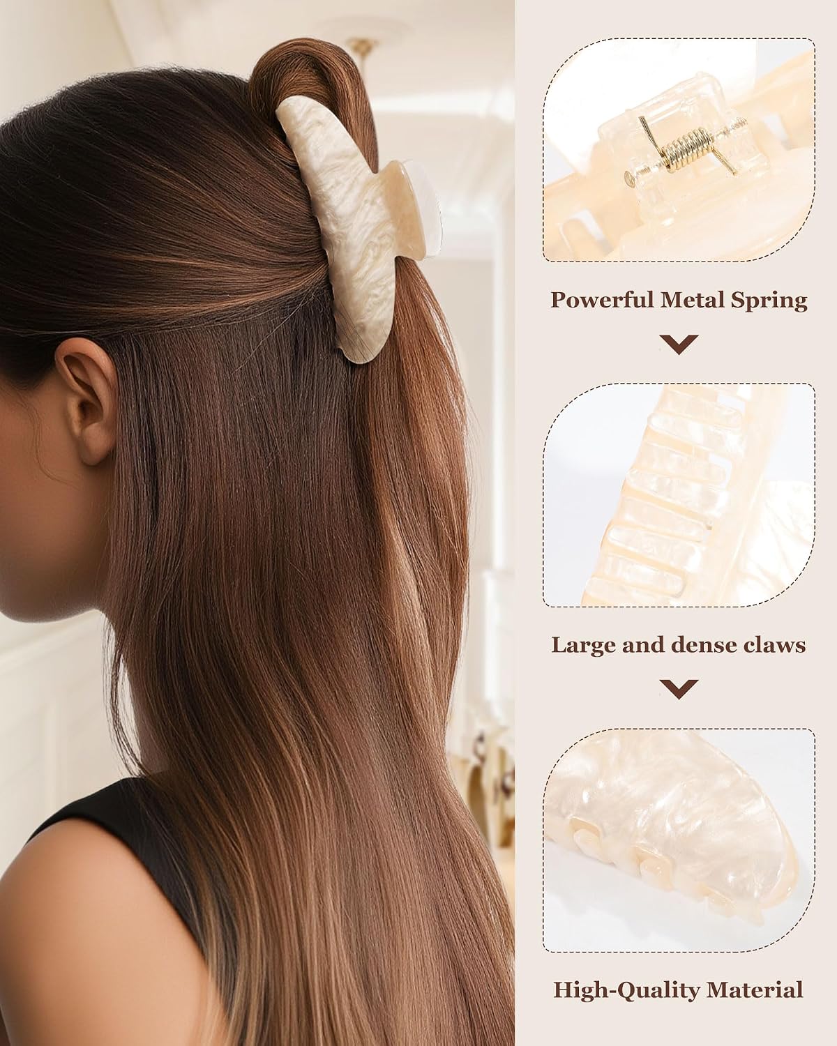 Molans 3PCS Hair Claw Clips Acrylic Clamps for women - Non-slip Strong Hold Barrettes for Thin Thick Hair, Medium hair clips Accessories