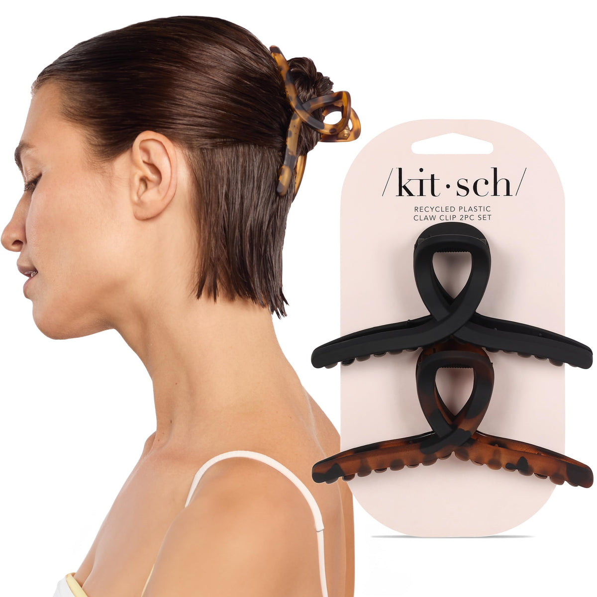 Kitsch Octopus Hair Clips For Women - Classic Black & Tortoise, 2pcs