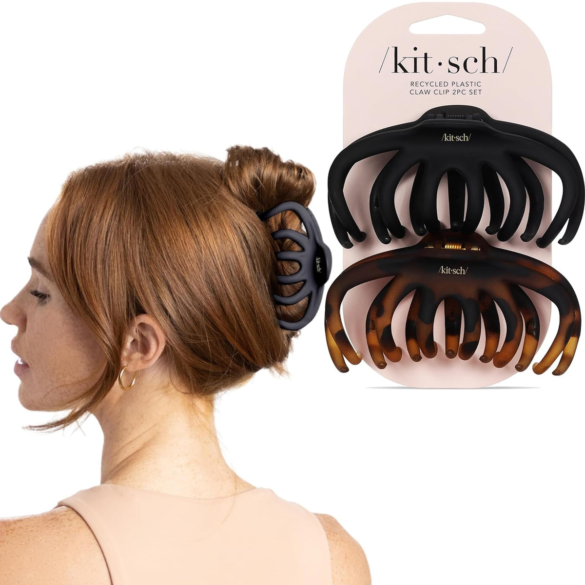 Kitsch Large Hair Clips For Women - Black & Tortoise, 2pcs