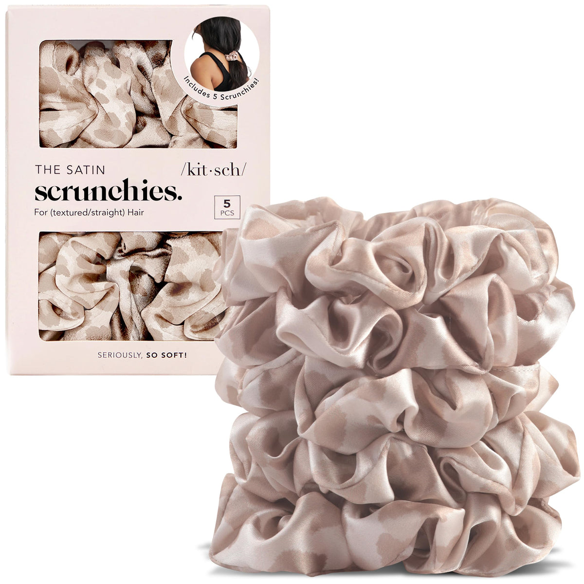 Kitsch Recycled Satin Oversized Scrunchies - Black & Chocolate, 2pcs