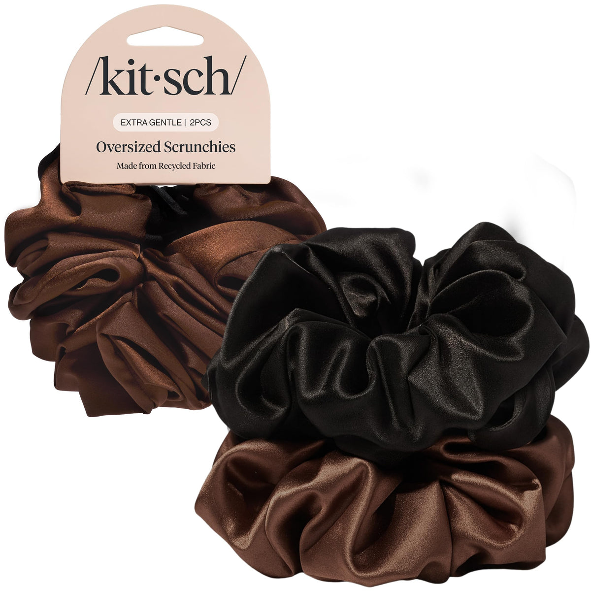 Kitsch Satin Scrunchies for Women | For All Hair Types - Black, 5pcs