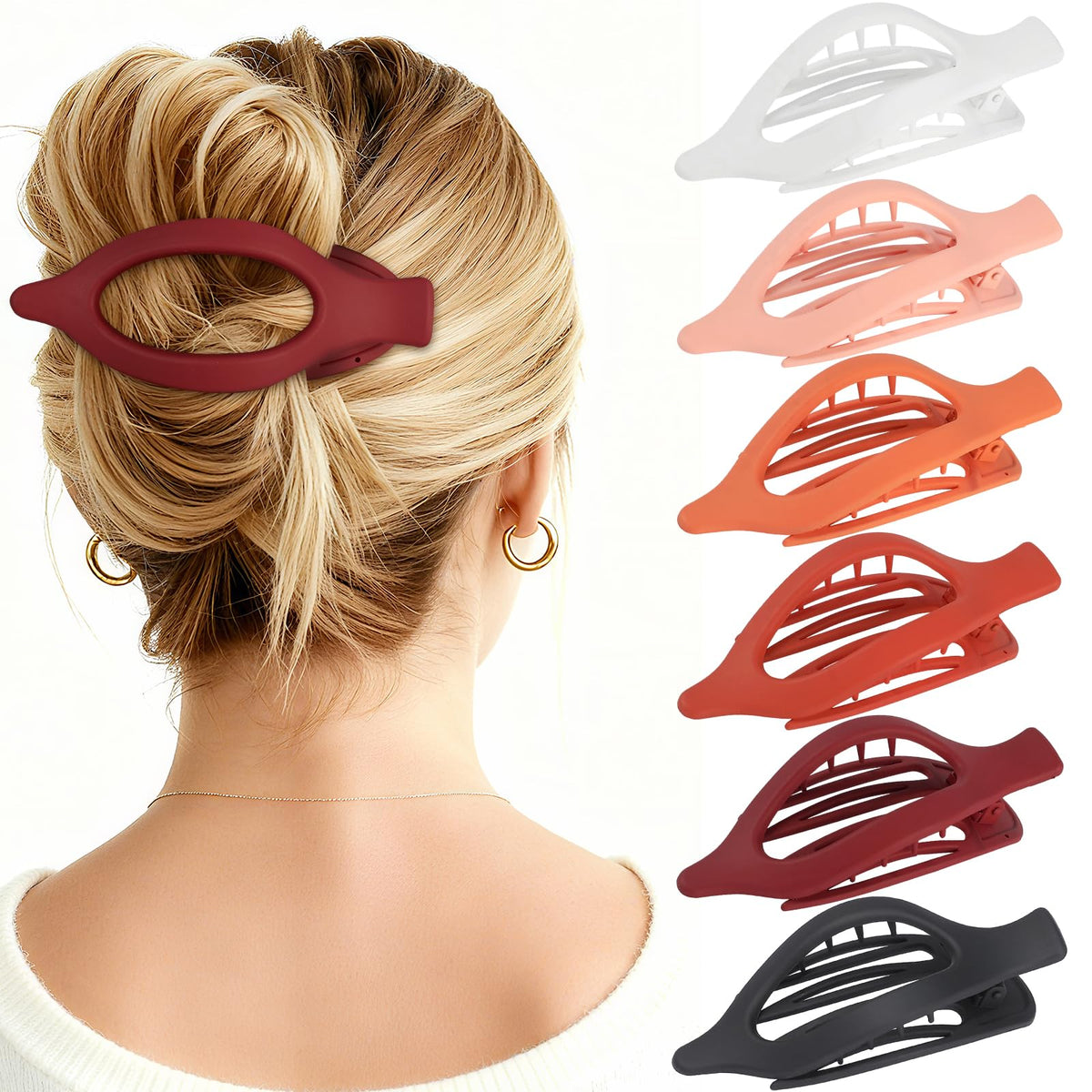 Flat Hair Clips for Women - 6 PCS French Flat Claw Clips Medium Hair Clips for Girls Large Hair Claw Clips for Thick or Thin Hair Strong Hold No Slip Hair Accessories for women (Transparent)