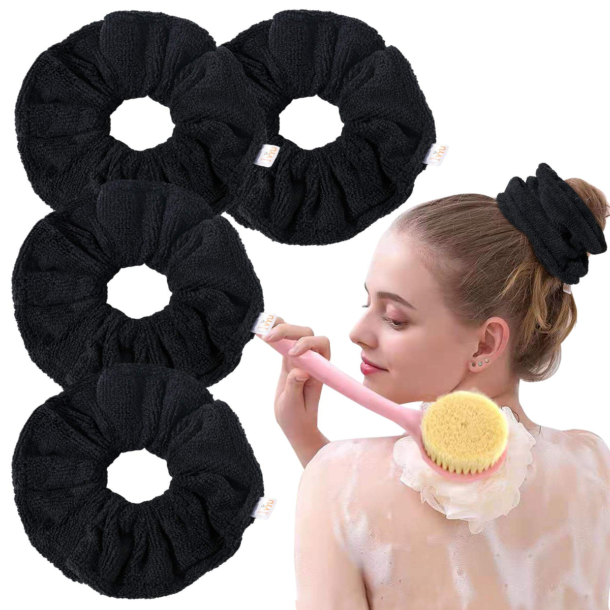 Ivyu Microfiber Hair Drying Scrunchies Towel Fiber Large Big Scrunchie for Curl Hair for Shower Wet Anti Frizz Hair Products Absorbent Fast Terry Cloth Sleep Scrunchy