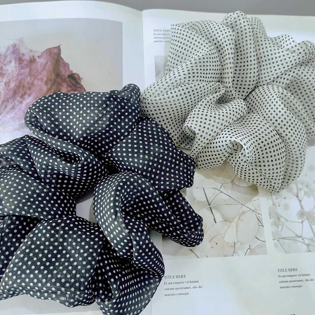 Large satin Scrunchies XL Silk Oversized Scrunchie for Thick long Hair Scrunchy Bobbles Hair Ties Jumbo for Women Girls (BW DOT)